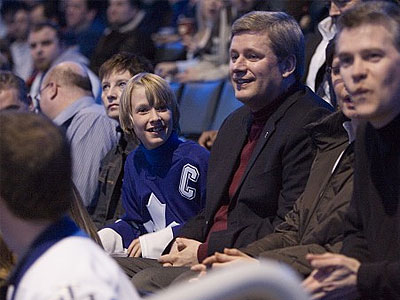 Ben and Stephen Harper at a Leafs game