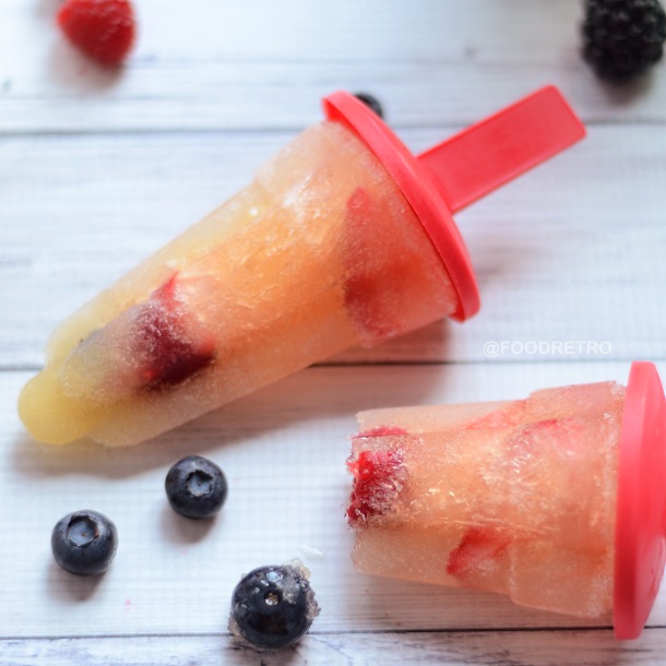 These Sweet and Fruity White Wine Sangria Popsicles make a great, lightly alcoholic summer treat for adults!