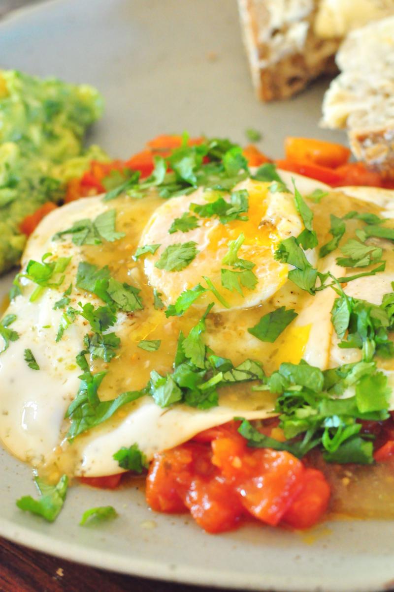 A quick and delicious recipe to start the day for hues rancheros with a side of the best guacamole this side of anywhere.
