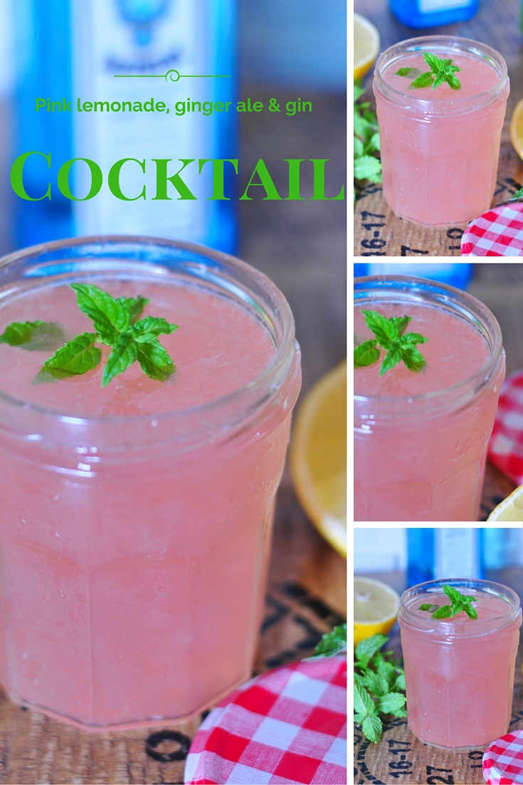 Premixed pink lemonade, ginger ale and gin cocktails in jam jars for your next party