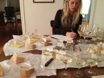 Aurélia while choosing the right cheese to pair with the right wines