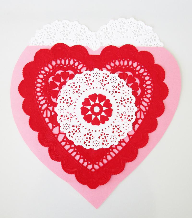 Make vintage Valentines with doilies and hearts.