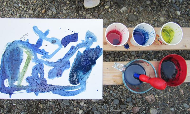 Add paint to dirt and water for a delightfully textured masterpiece.