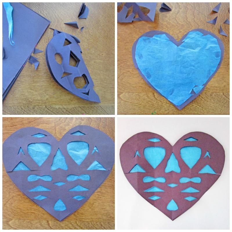 Teach your kids how to make these faux stained-glass paper hearts for decorating your windows on Valentine's Day. | Kid Crafts | YummyMummyClub.ca