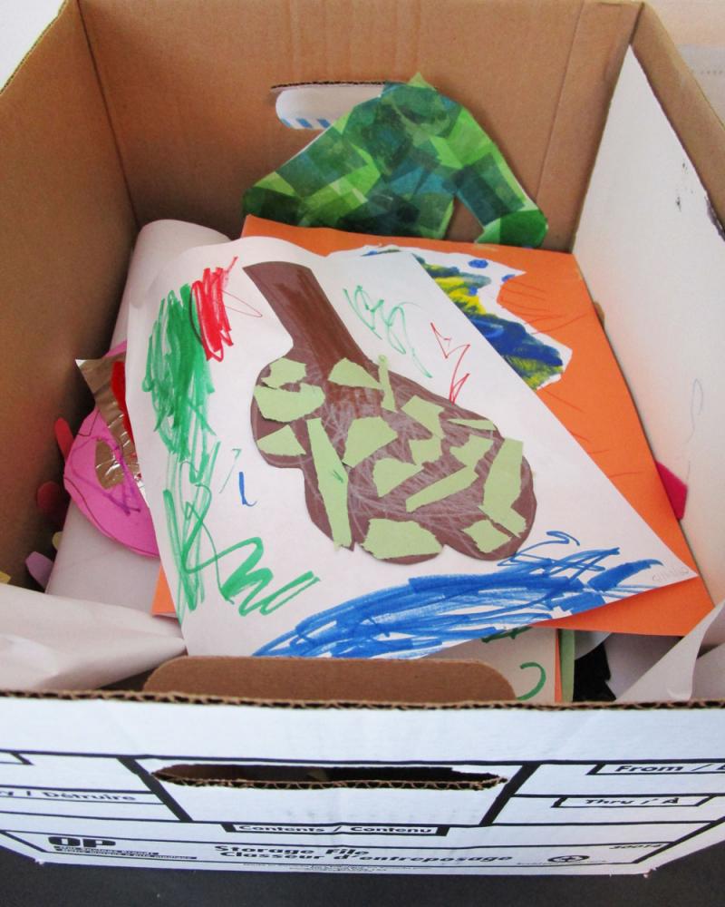 A box full of kids art