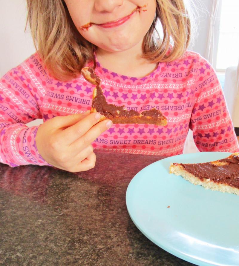 Yummy chocolate butter on toast.