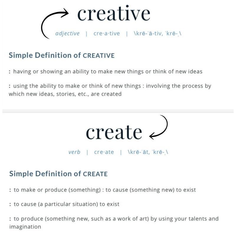 Merriam Webster definition of creative and create.
