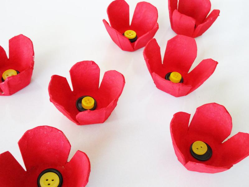 Colourful poppies made of egg carton cups.