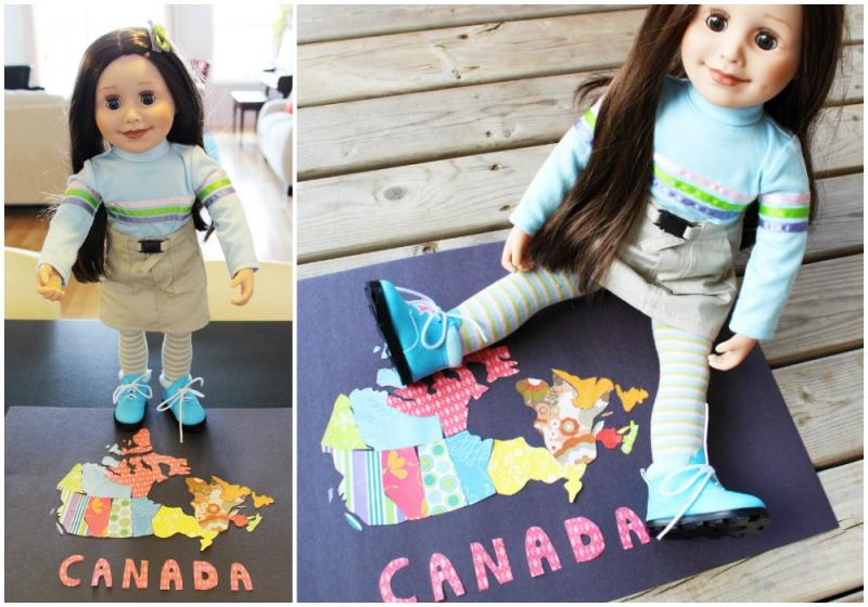 Craft a map of Canada with your Maplelea Girl doll using paper and glue.