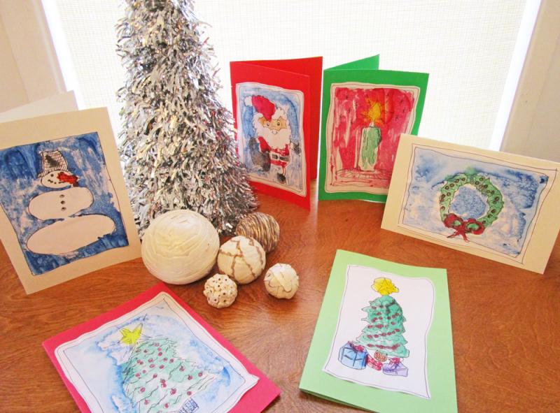 Handmade monoprint greeting cards for the holidays.