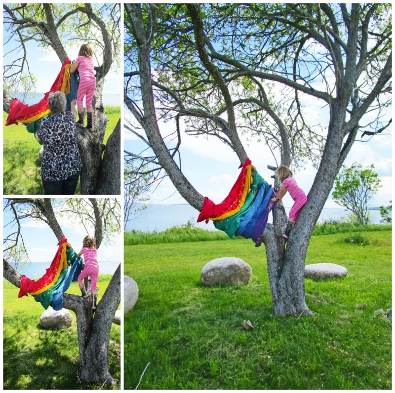 Rainbow tree using fabric from Value Village.