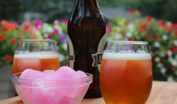 Beer and pink lemonade ice cubes makes the easiest, most refreshing cocktail ever