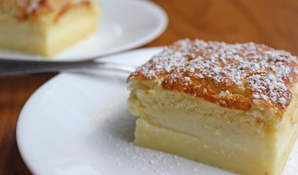 Magic cake is an easy recipe that produces a surprising 3 layer dessert
