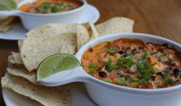 Cheesy enchilada dip is a great way to enjoy leftover turkey, beef or ham