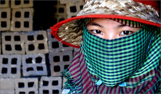 Cambodian Girl Working in a Brick Factory