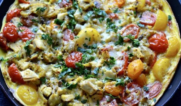 You can take leftovers like rice and chicken, add a few cherry tomatoes, and have a tasty Tomato, Rice and Chicken Frittata for dinner in less time than it takes to order a pizza. | 15 Minute Meals | Recipes | YMCFood | YummyMummyClub.ca