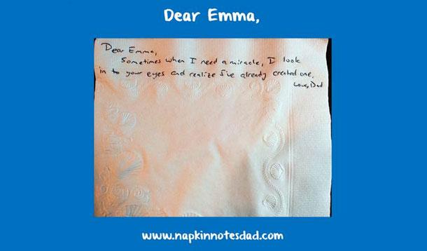 dad writes on napkins to daughter