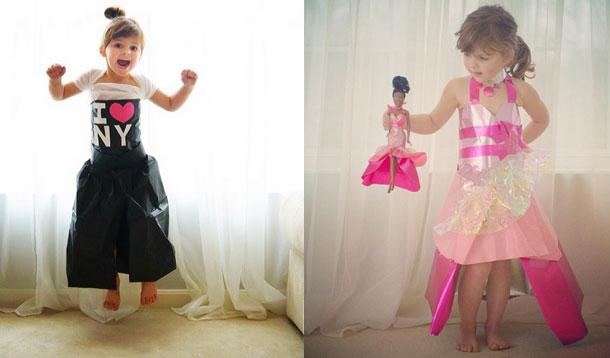 girl making oscar dresses out of paper