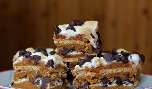 This recipe combines all the ingredients of classic s'more into decadent bar form