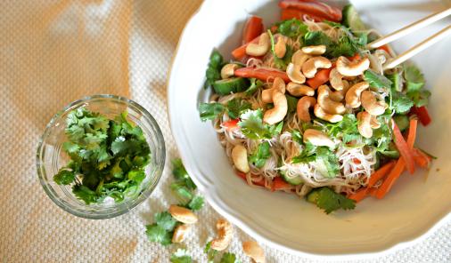 noodle salad with cilantro and cashews