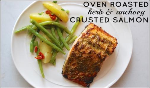 Oven Roasted Herb and Anchovy Crusted Salmon