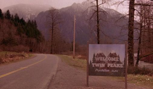 Sign welcoming viewers to the town of Twin Peaks