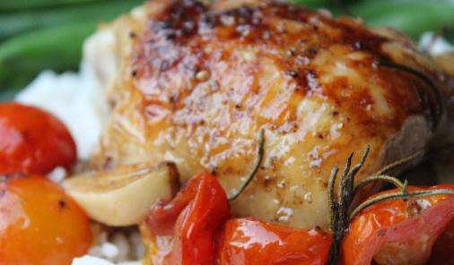 Roasted Chicken with cherry tomatoes, garlic and herbs
