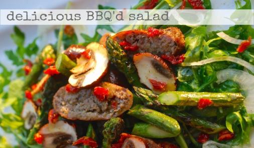 BBQ mushroom, asparagus and turkey sausage salad