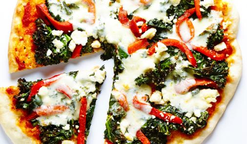 Homemade Pizza with Kale and Roasted Red Peppers