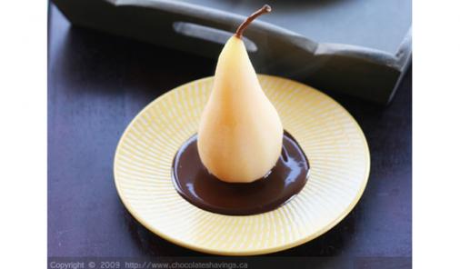 Poached Pears with Chocolate Ganache