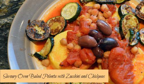polenta with chickpeas, zucchini, and black olives