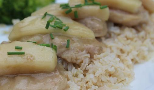 Pork tenderloin medallions smothered in rich apple gravy