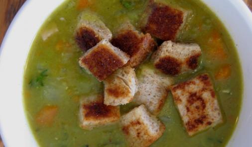 Split Pea Soup with Ham and Whole Wheat Croutons Recipe