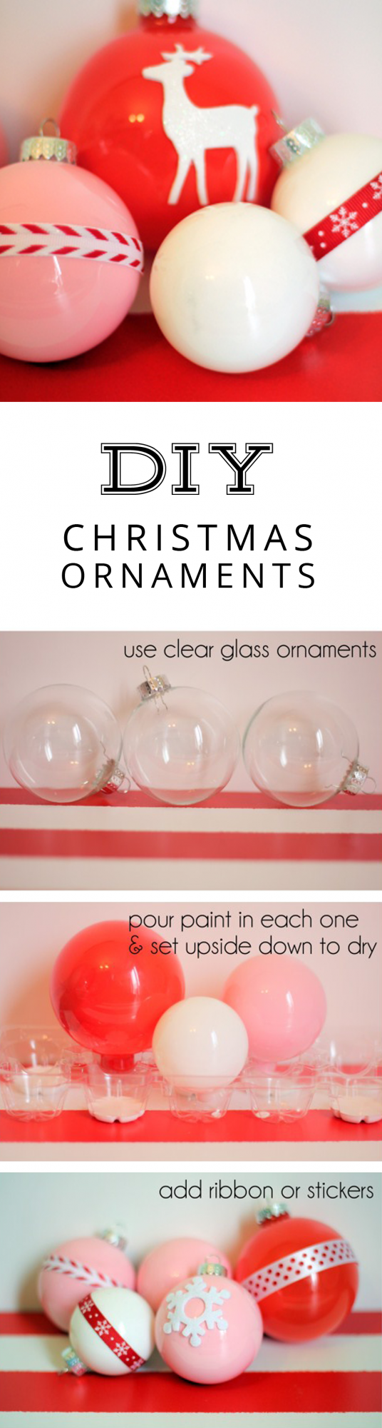 With a little paint and some stickers, you can make your own DIY ornaments to suit your a Christmas decor scheme of your choice! They're easy and frugal. | Holidays | Crafts | YummyMummyClub.ca