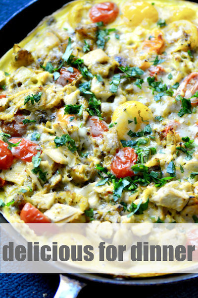 You can take leftovers like rice and chicken, add a few cherry tomatoes, and have a tasty Tomato, Rice and Chicken Frittata for dinner in less time than it takes to order a pizza. | 15 Minute Meals | Recipes | YMCFood | YummyMummyClub.ca