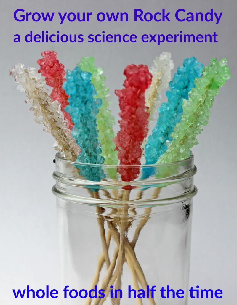 Growing your own rock candy sugar crystals is a delicious science experiment to do with kids. Only two ingredients are required to "grow" these sweet treats. Your kids will love making them! | DIY | Candy | YMCFood | YummyMummyClub.ca
