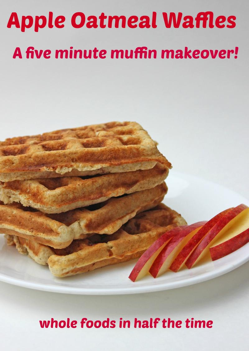 Need a great breakfast hack? These 5 minute healthy Apple Oatmeal Muffin Waffles are the perfect grab-and-go food. Yes, you can cook a muffin recipe in your waffle iron! | YMC | YummyMummyClub.ca