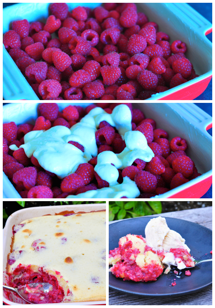 clafoutis, raspberries, raspberry, easy recipe, simple recipe, dessert, brunch, summer, fresh fruit, crème fraîche