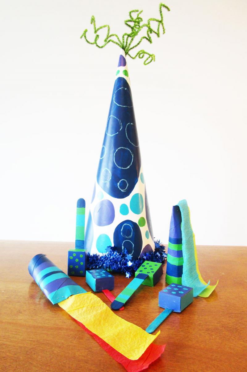 Make your own party hat, party blower and noisemakers for New Year's Eve!